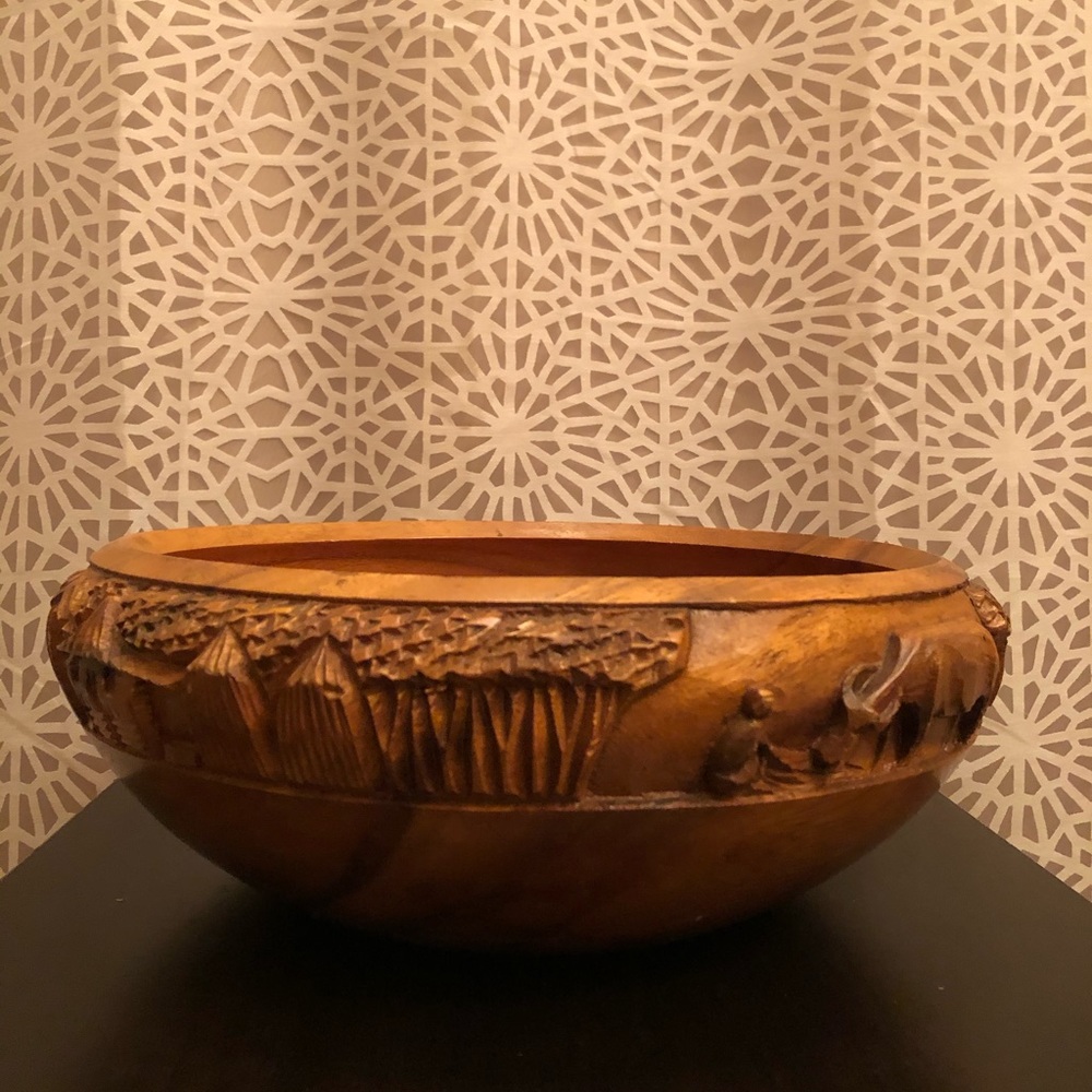 RARE Vintage Large Wooden Carved Salad Bowl Set - Picture 2 of 16